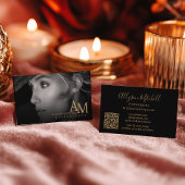 ミニマル モダン ブラック ゴールド フォト QR フォトグラフィー 名刺