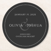 ミニマル モダン ブラック ホワイト ウェディング ラウンドペーパーコースター (正面)