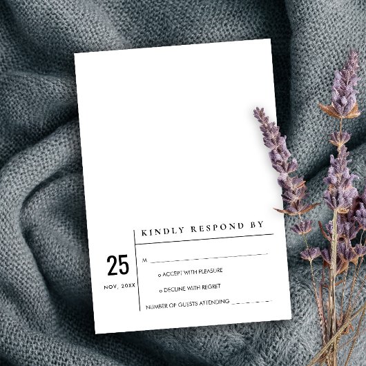 ミニマル モダン ブラック ホワイト タイポグラフィー ウェディング RSVP 招待状