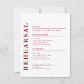 ミニマル モダン ホワイト レッド リハーサル ディナー エレガント 招待状 (正面)