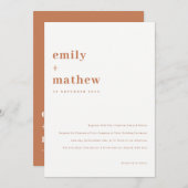 ミニマル モダン ボールド ラスト オレンジ タイポグラフィ ウェディング 招待状 (正面/裏面)