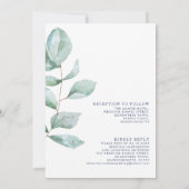 ミニマル モダン ユーカリ グリーン ネイビー ブルー ウェディング 招待状 (裏面)