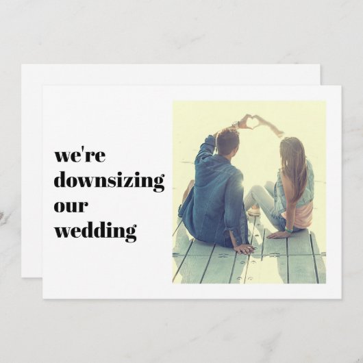ミニマル モダン 私たちの結婚式は縮小します 結婚写真 案内状 (正面/裏面)