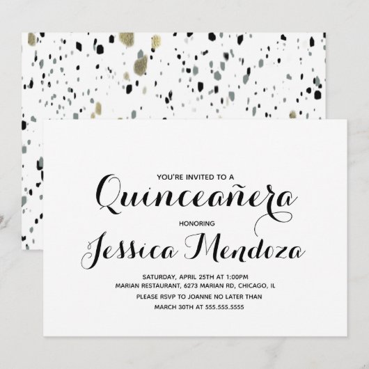 ミニマル モノクロ ゴールド キンセアニエラ スウィート15 招待状 (正面/裏面)