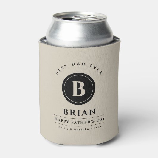 ミニマル・モノグラム最高のパパパーソナライズされたクール 缶クーラー (缶正面)