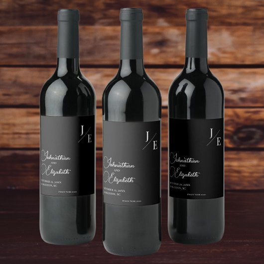 ミニマル・モノグラム結婚ズ |黒 ワインラベル