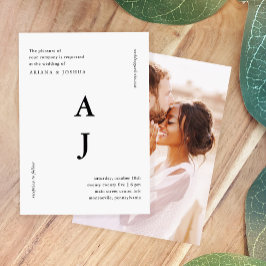 ミニマル モノグラム フォト ウェディング ブラック アンド ホワイト 招待状