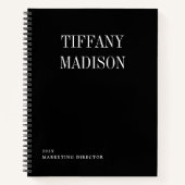 ミニマル モノグラム ブラック＆ホワイト オーダーメイド ネーム 年 ノートブック (正面)