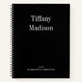 ミニマル モノグラム ブラック＆ホワイト オーダーメイド ネーム 年 ノートブック (正面)