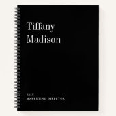 ミニマル モノグラム ブラック＆ホワイト オーダーメイド ネーム 年 ノートブック (正面)