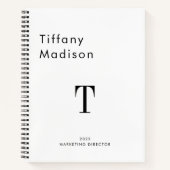 ミニマル モノグラム ブラック＆ホワイト オーダーメイド ネーム 年 ノートブック (正面)