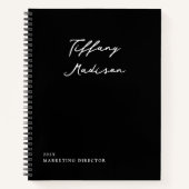 ミニマル モノグラム ブラック＆ホワイト オーダーメイド ネーム 年 ノートブック (正面)