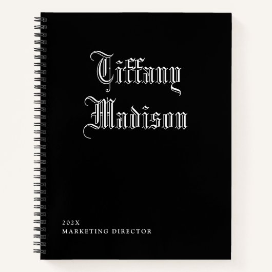 ミニマル モノグラム ブラック＆ホワイト ゴシック ネーム 年 ノートブック (正面)