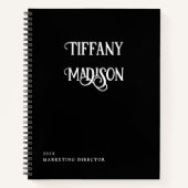 ミニマル モノグラム ブラック＆ホワイト ゴシック ネーム 年 ノートブック (正面)