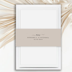 ミニマル,モノグラム,手書きフォント結婚, 招待状ベリーバンド