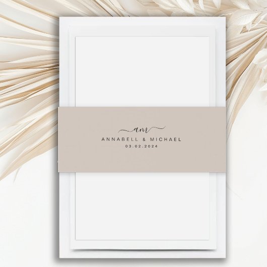 ミニマル，モノグラム，手書きフォント結婚, 招待状ベリーバンド