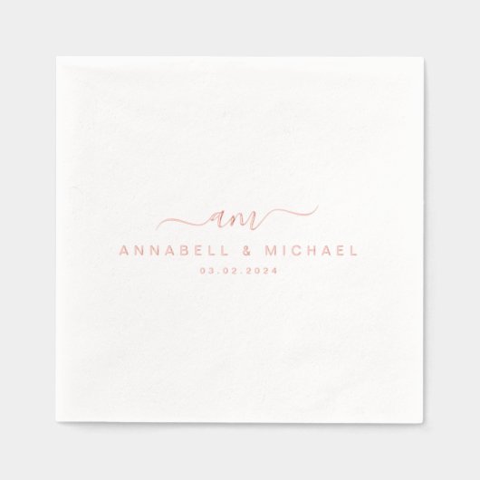 ミニマル,モノグラム,手書きフォント結婚, 箔ナプキン (正面)