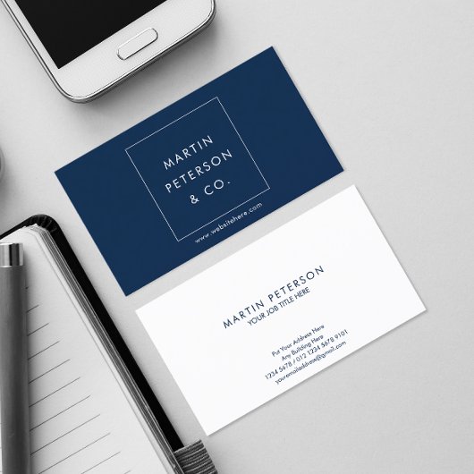 ミニマル・モノグラム |濃い青の白い四角 名刺