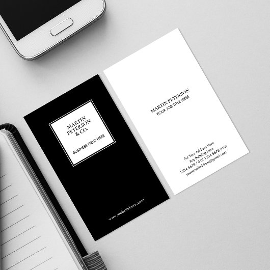 ミニマル・モノグラム |黒の白い四角い枠 名刺