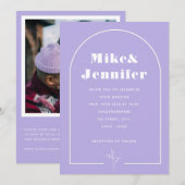 ミニマル ライラック ラベンダー QR コード ボヘミア アーチ ラインアート 招待状 (正面/裏面)