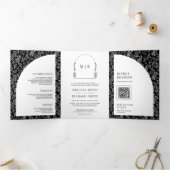 ミニマル ラインアートの葉のアーチ ブラック&ホワイト ウェディング 三つ折り招待状 (内部)