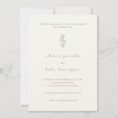 ミニマル リーフ クリーム ベージュ フロント & バック ウェディング 招待状 (正面)