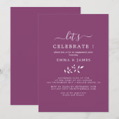 ミニマル リーフ | バーガンディ パープル "お祝いしよう" 招待状 (正面/裏面)