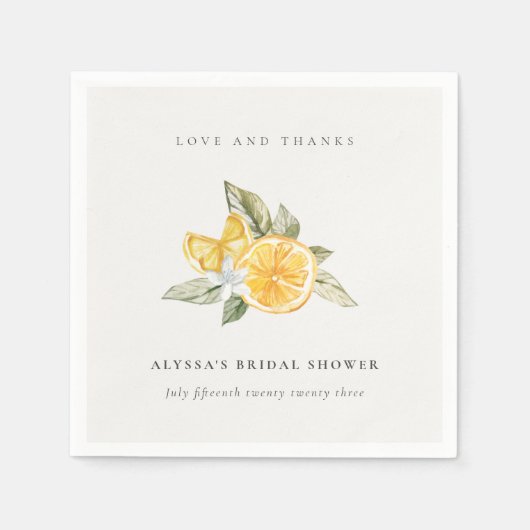 ミニマル レモン ボタニカル ボーホー サンクス ブライズシャワー スタンダードカクテルナプキン (正面)