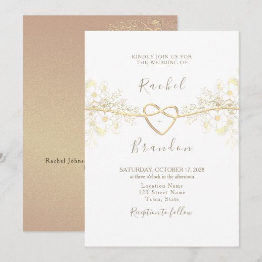 ミニマル ローズゴールド ウェディング 招待状 (正面/裏面)