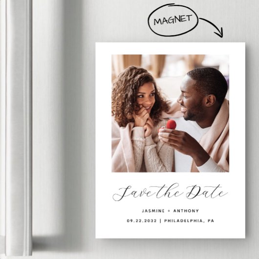 ミニマル ワン フォト スクリプト ブラック アンド ホワイト マグネット招待状