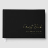 ミニマル，手書きスクリプト，ホイル，ブラック，結婚s ゲストブック (正面)