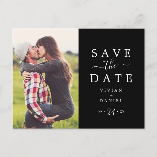 ミニマル |暗い黒い写真の日付を保存 インビテーションポストカード (正面)