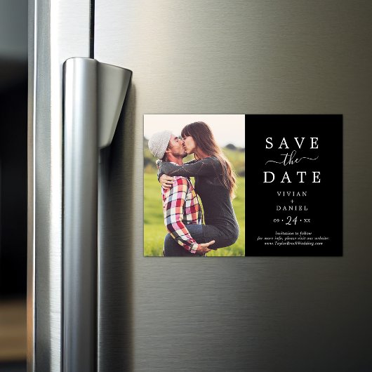 ミニマル |暗い黒い写真の日付を保存 マグネット招待状