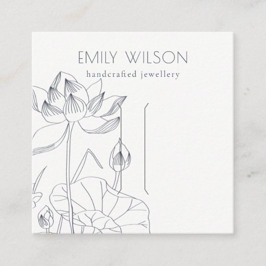 ミニマル《植物》スイレンフローラスケッチヘアクリップ表示 スクエア名刺 (正面)