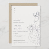 ミニマル《植物》スイレンフローラスケッチ婚約招待状 サンキューカード (正面/裏面)