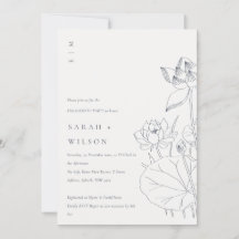 ミニマル《植物》スイレンフローラスケッチ婚約招待状