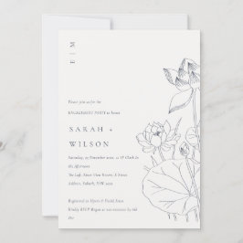 ミニマル《植物》スイレンフローラスケッチ婚約招待状 サンキューカード