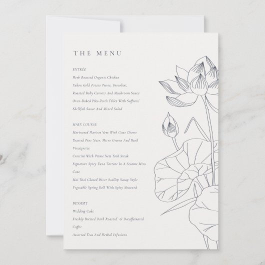 ミニマル《植物》スイレンフローラスケ結婚ッチのメニューカード サンキューカード (正面)