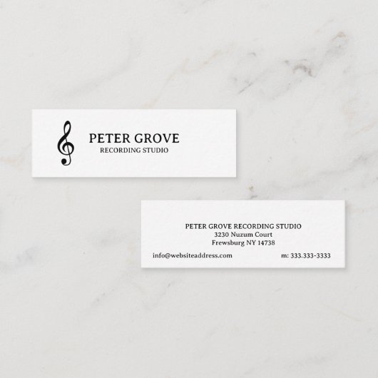 ミニマル.白い背景の黒い高音クレフ、 音符記号 スキニー名刺 (正面/裏面)