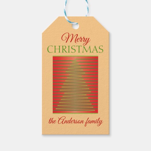 ミニマル、赤、緑のメリークリスマスの挨拶 ギフトタグ (正面)