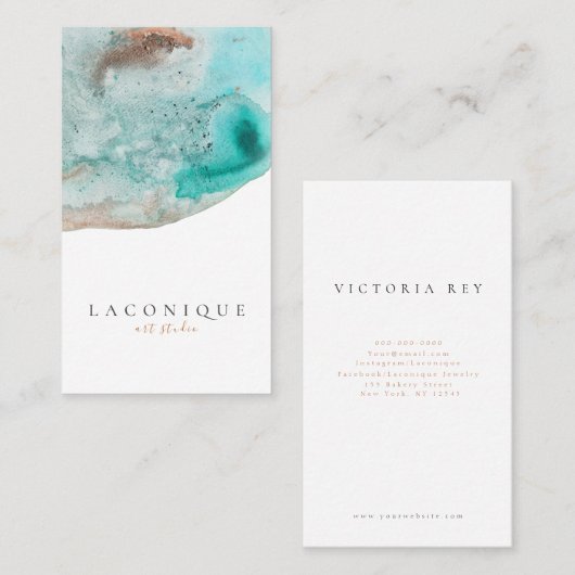 ミニマル |青 |アクア |水彩 名刺 (正面/裏面)