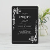 ミニマル |黒いオールインワン結婚式招待状 招待状 (スタンド正面)
