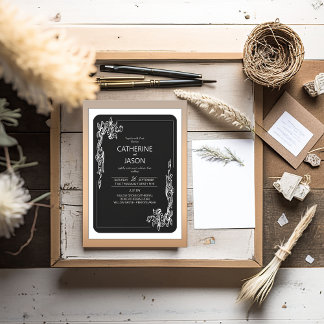 ミニマル |黒いオールインワン結婚式招待状 招待状