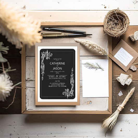 ミニマル |黒いオールインワン結婚式招待状 招待状