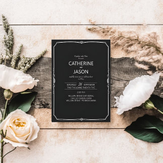 ミニマル |黒いオールインワン結婚式招待状 招待状