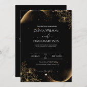 ミニマル |黒いオールインワン結婚式招待状 招待状 (正面/裏面)