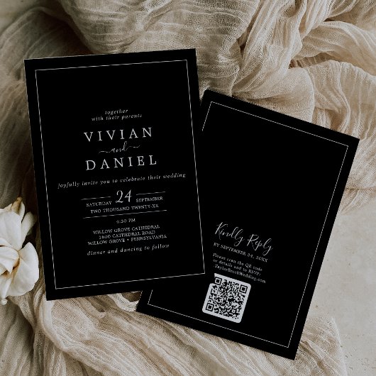 ミニマル |黒いQRコードバックすべて結婚の 招待状
