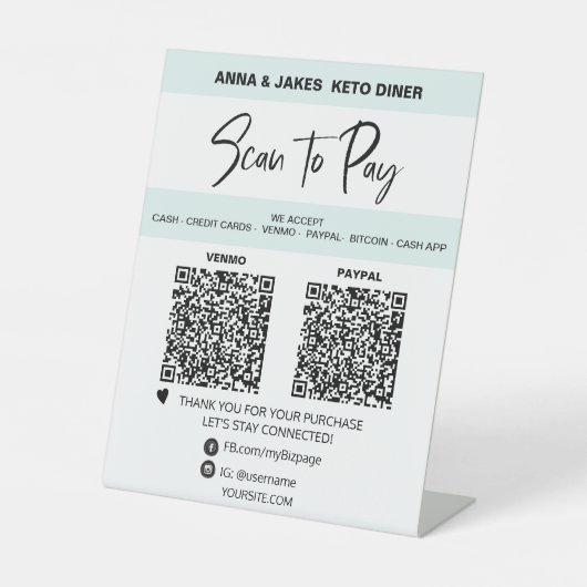 *~* ミニマル - 2 QR支払い-テーブルトップテーブルテント 台座サイン (正面)