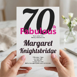 ミニマル 70 おしゃれなピンクの70歳の誕生日パーティー 招待状