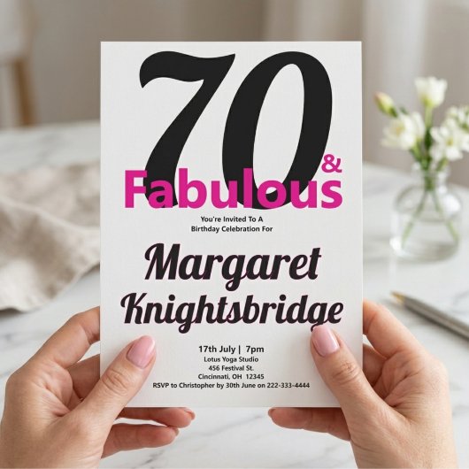 ミニマル 70 おしゃれなピンクの70歳の誕生日パーティー 招待状